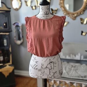 Boho Lace Trimmed Rust Top with 70s Vibe Small